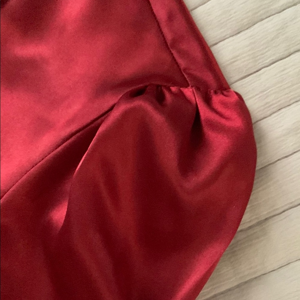 Satin Red Rhinestone Collared Button-Up Blouse - Picture 4 of 6